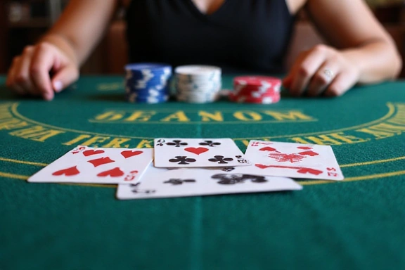Virtual blackjack table with cards and chips, showcasing strategic gameplay