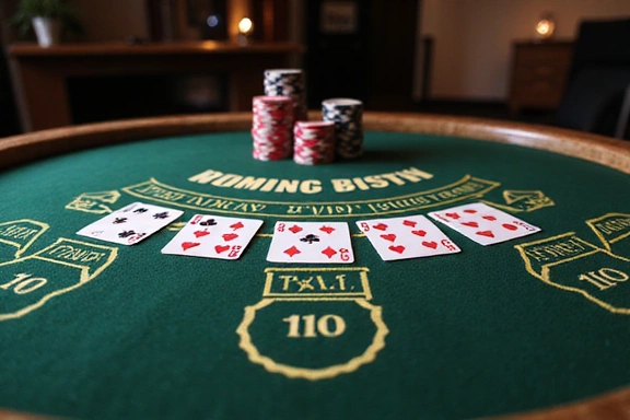 Baccarat table with cards and chips