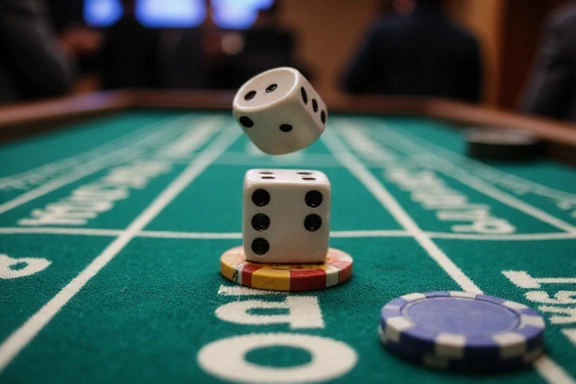 Craps table with dice